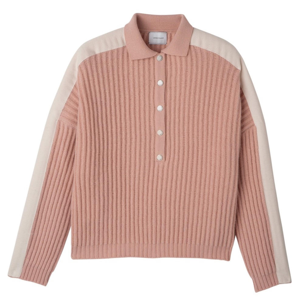 LONGCHAMP Polo Collar Knit‎ Jumper Sweater Women's Sz S, Nude